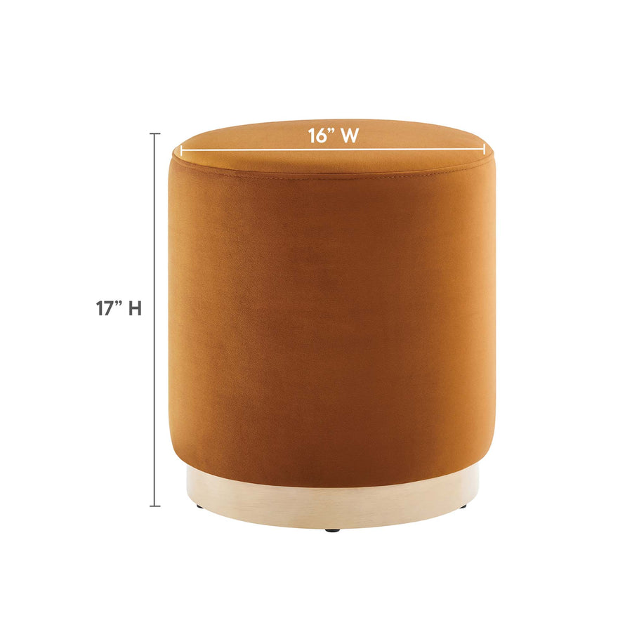 Maple 16" Round Performance Velvet Upholstered Ottoman in Rust Natural