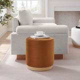 Maple 16" Round Performance Velvet Upholstered Ottoman in Rust Natural