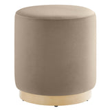 Maple 16" Round Performance Velvet Upholstered Ottoman in Taupe Natural