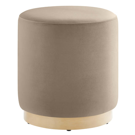 Tilden 16" Round Performance Velvet Upholstered Ottoman in Taupe Natural