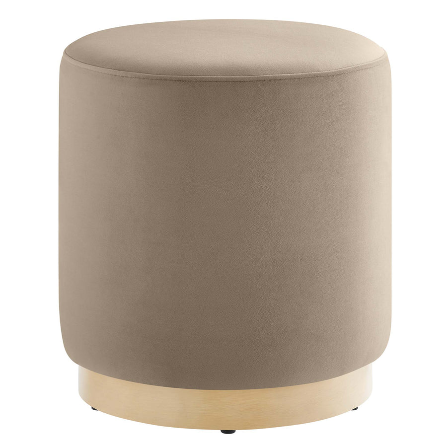 Maple 16" Round Performance Velvet Upholstered Ottoman in Taupe Natural