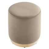 Maple 16" Round Performance Velvet Upholstered Ottoman in Taupe Natural