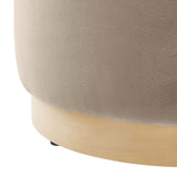 Maple 16" Round Performance Velvet Upholstered Ottoman in Taupe Natural