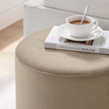 Maple 16" Round Performance Velvet Upholstered Ottoman in Taupe Natural