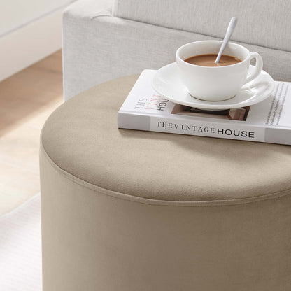 Tilden 16" Round Performance Velvet Upholstered Ottoman by Furniture For America