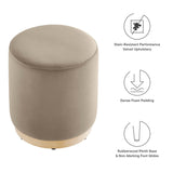 Maple 16" Round Performance Velvet Upholstered Ottoman in Taupe Natural