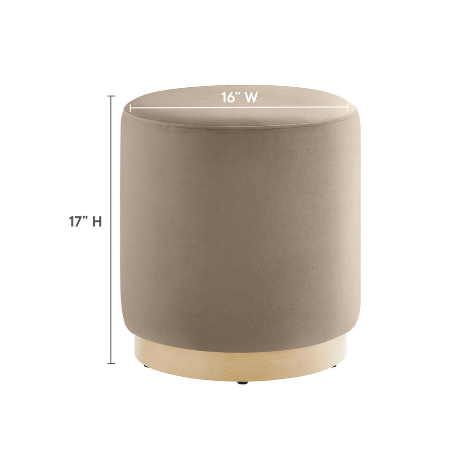 Maple 16" Round Performance Velvet Upholstered Ottoman in Taupe Natural