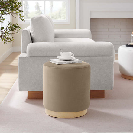 Tilden 16" Round Performance Velvet Upholstered Ottoman in Taupe Natural