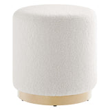 Maple 16" Round Sherpa Upholstered Ottoman in Ivory Natural