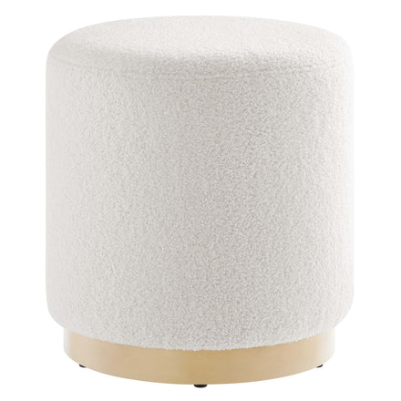 Tilden 16" Round Sherpa Upholstered Ottoman in Ivory Natural