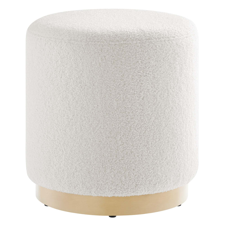 Maple 16" Round Sherpa Upholstered Ottoman in Ivory Natural