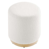 Maple 16" Round Sherpa Upholstered Ottoman in Ivory Natural