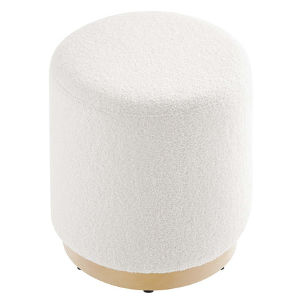 Tilden 16" Round Sherpa Upholstered Ottoman in Ivory Natural