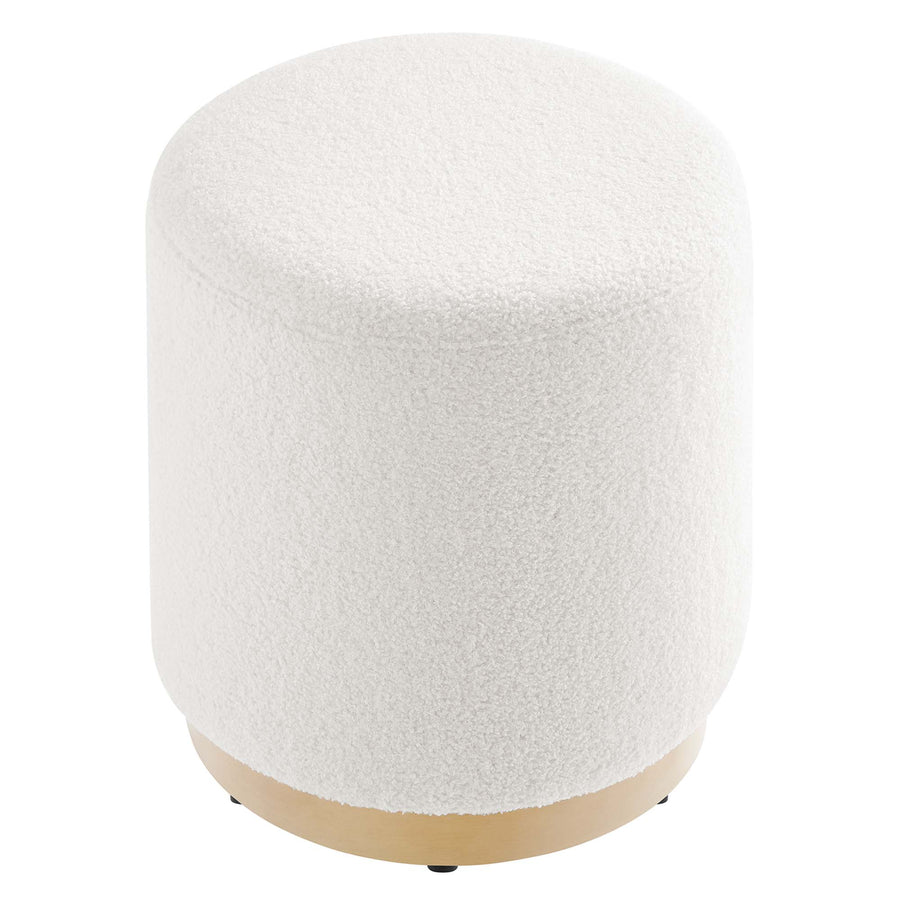 Maple 16" Round Sherpa Upholstered Ottoman in Ivory Natural