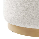 Maple 16" Round Sherpa Upholstered Ottoman in Ivory Natural
