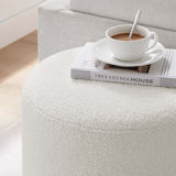 Maple 16" Round Sherpa Upholstered Ottoman in Ivory Natural