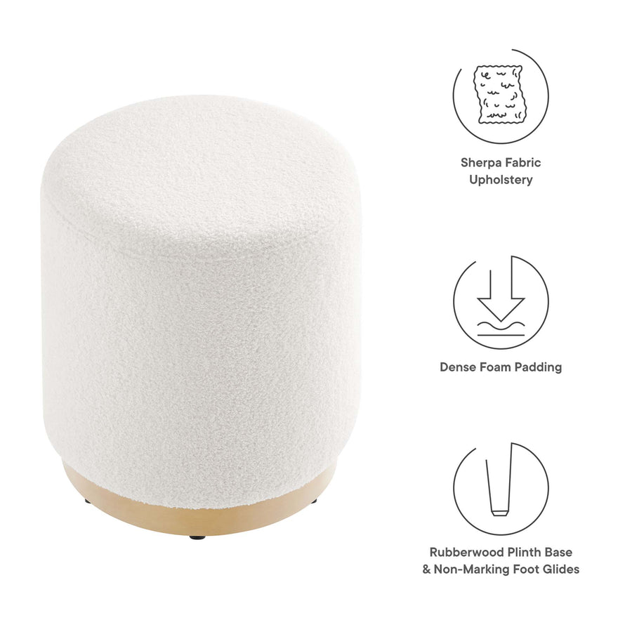 Maple 16" Round Sherpa Upholstered Ottoman in Ivory Natural