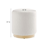 Maple 16" Round Sherpa Upholstered Ottoman in Ivory Natural