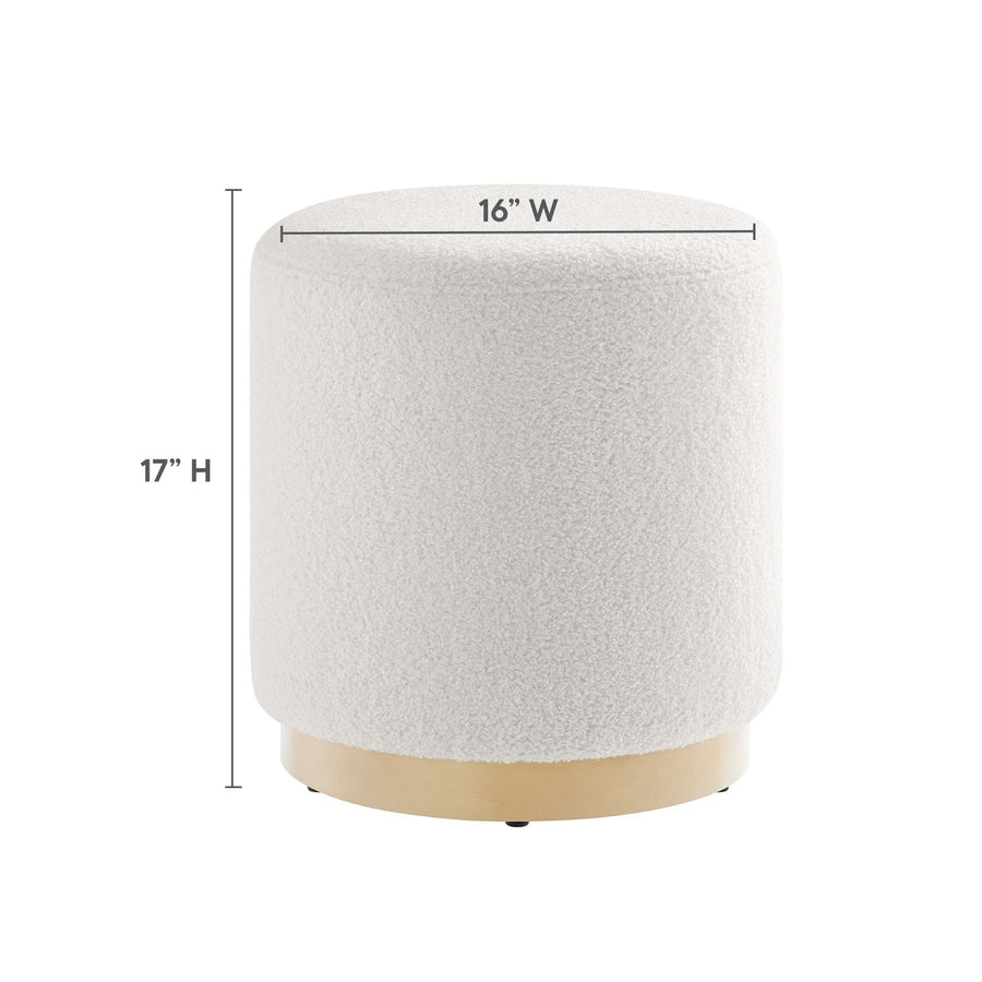 Maple 16" Round Sherpa Upholstered Ottoman in Ivory Natural