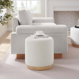 Maple 16" Round Sherpa Upholstered Ottoman in Ivory Natural