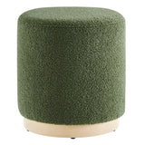 Maple 16" Round Sherpa Upholstered Ottoman in Moss Green Natural