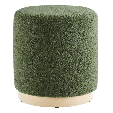 Tilden 16" Round Sherpa Upholstered Ottoman in Moss Green Natural