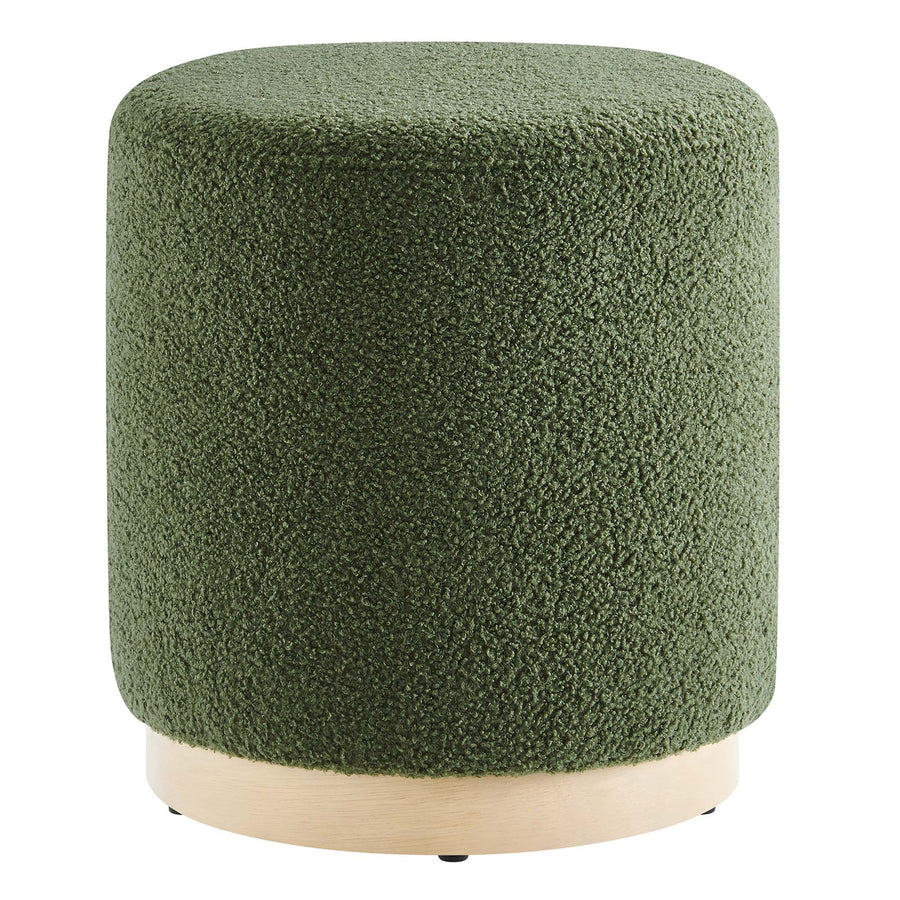 Maple 16" Round Sherpa Upholstered Ottoman in Moss Green Natural