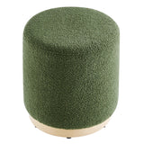 Maple 16" Round Sherpa Upholstered Ottoman in Moss Green Natural
