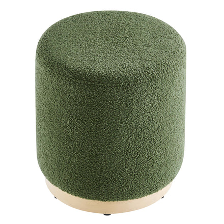 Tilden 16" Round Sherpa Upholstered Ottoman in Moss Green Natural