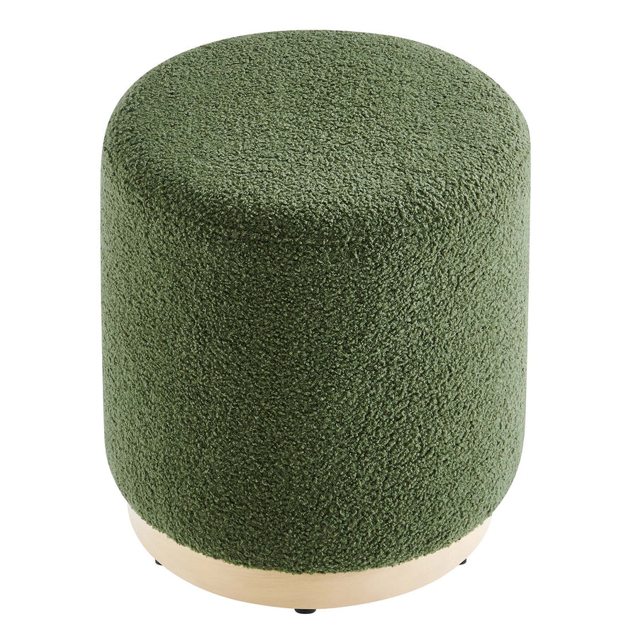 Maple 16" Round Sherpa Upholstered Ottoman in Moss Green Natural
