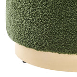 Maple 16" Round Sherpa Upholstered Ottoman in Moss Green Natural