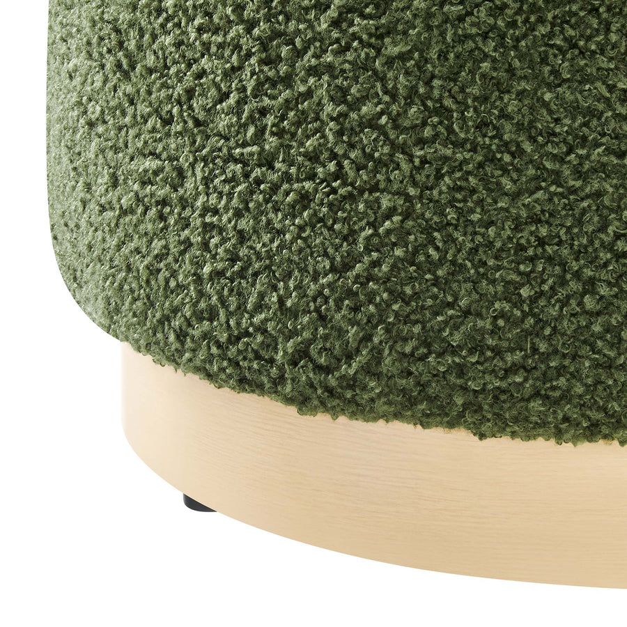 Maple 16" Round Sherpa Upholstered Ottoman in Moss Green Natural