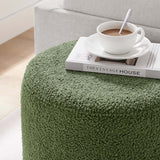 Maple 16" Round Sherpa Upholstered Ottoman in Moss Green Natural