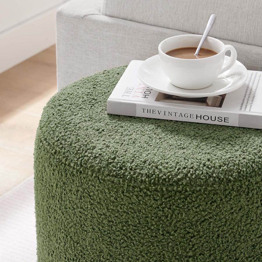 Maple 16" Round Sherpa Upholstered Ottoman in Moss Green Natural