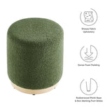 Maple 16" Round Sherpa Upholstered Ottoman in Moss Green Natural