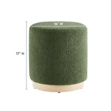 Maple 16" Round Sherpa Upholstered Ottoman in Moss Green Natural