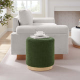 Maple 16" Round Sherpa Upholstered Ottoman in Moss Green Natural