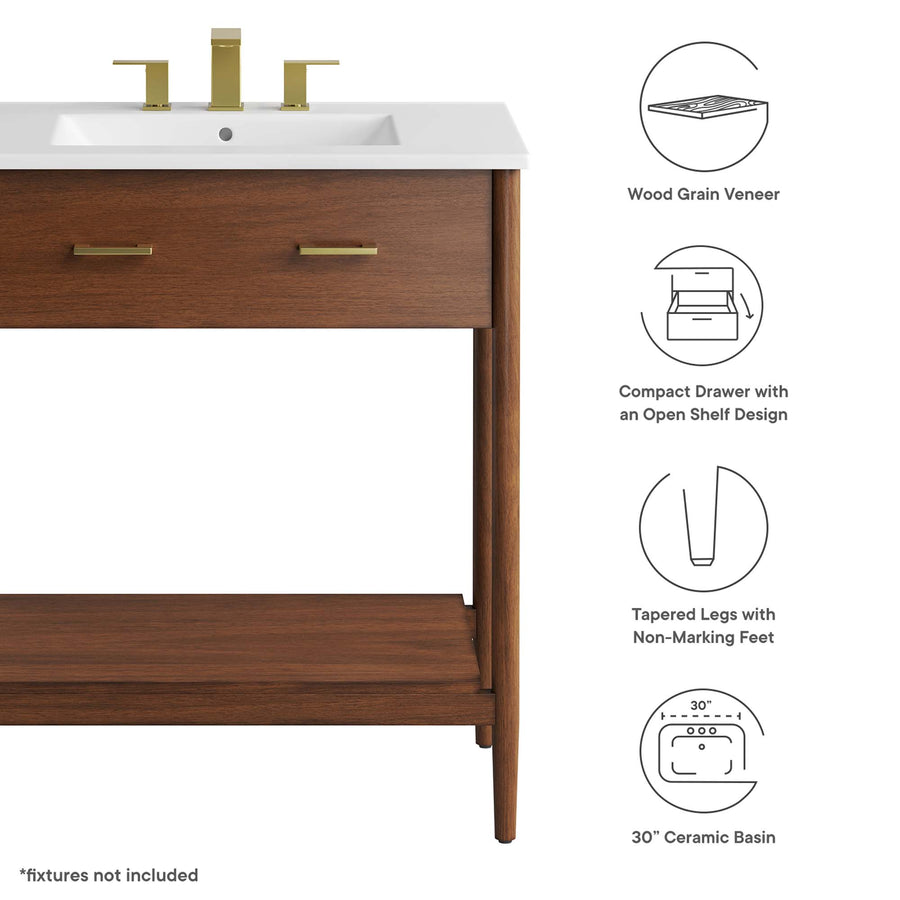 Quill 30" Bathroom Vanity in Walnut White