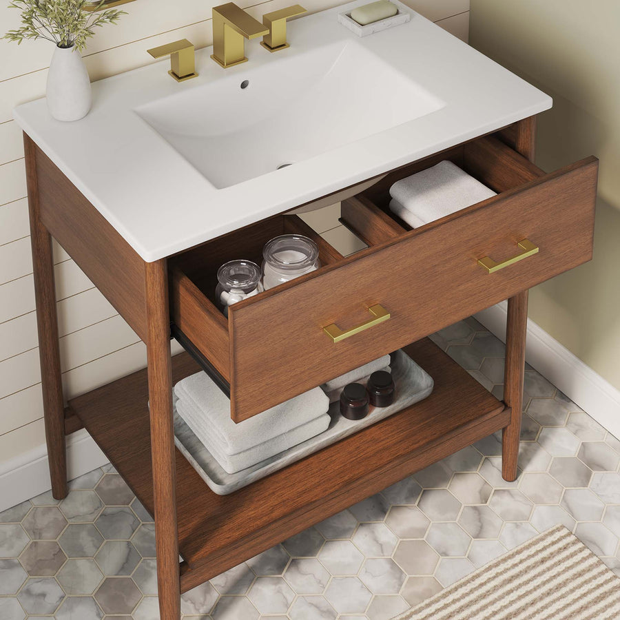 Quill 30" Bathroom Vanity in Walnut White