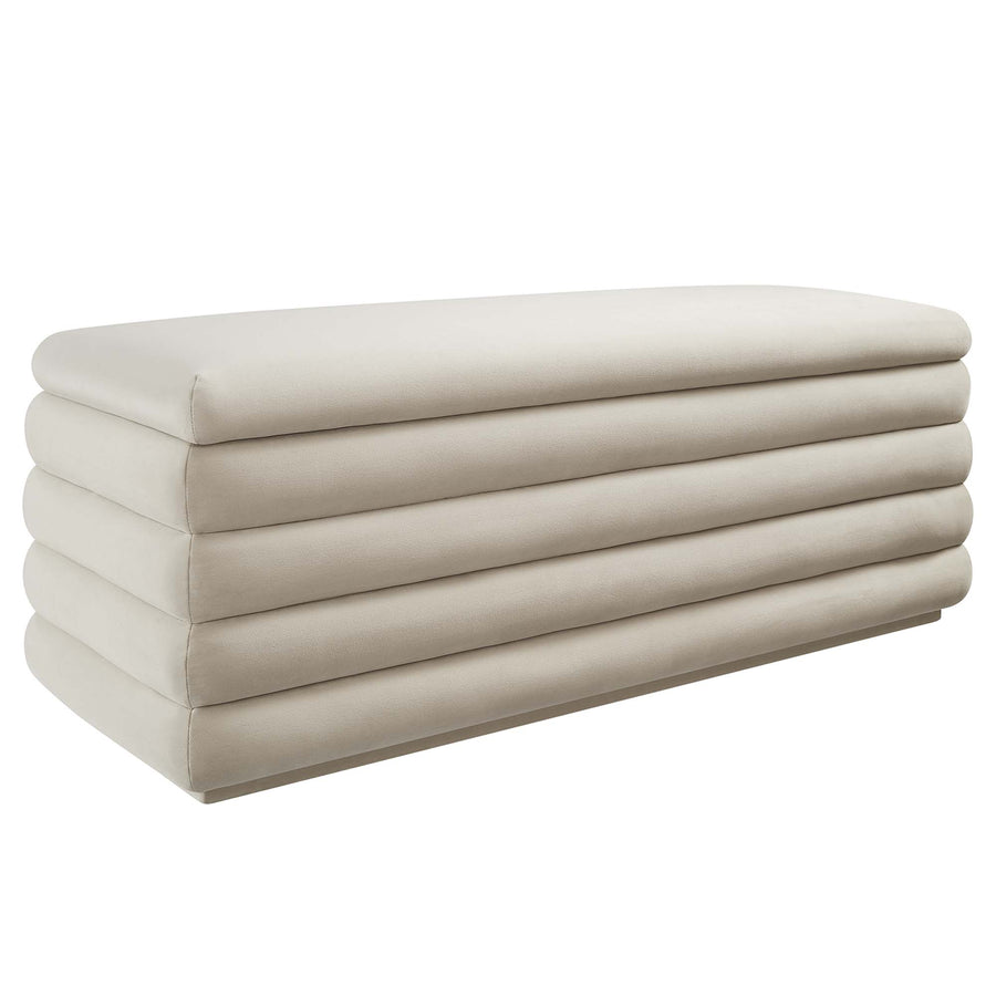 Shuttle Upholstered Performance Velvet Storage Bench in Almond