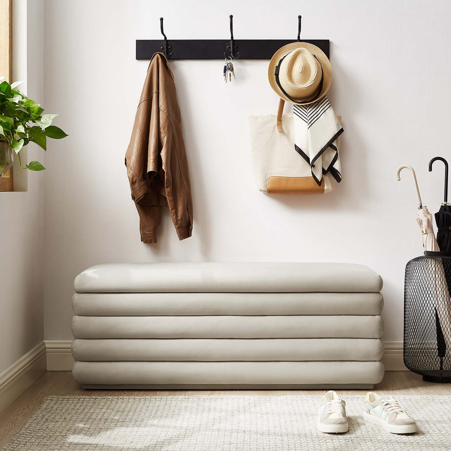 Shuttle Upholstered Performance Velvet Storage Bench in Almond