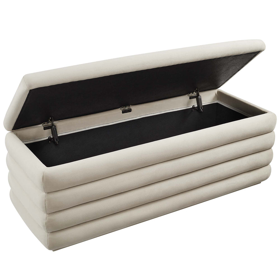 Shuttle Upholstered Performance Velvet Storage Bench in Almond