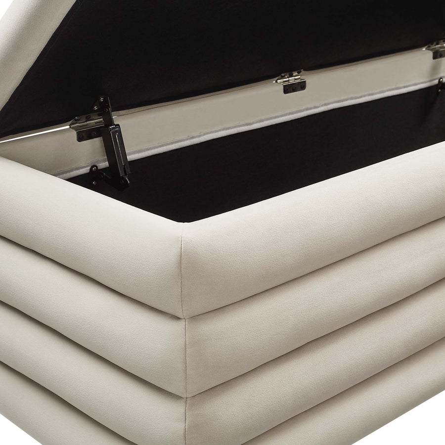 Shuttle Upholstered Performance Velvet Storage Bench in Almond