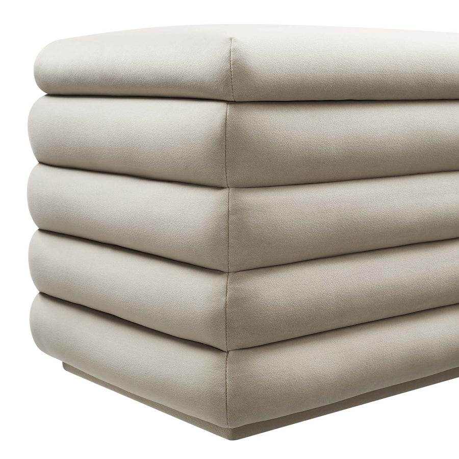 Shuttle Upholstered Performance Velvet Storage Bench in Almond