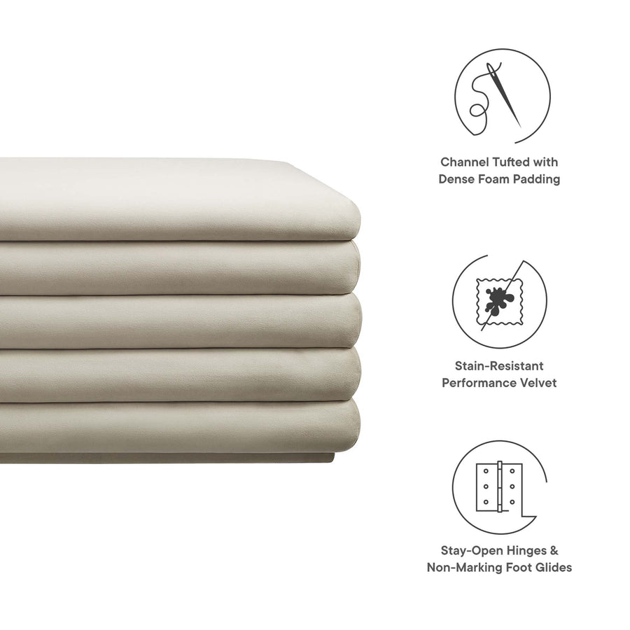 Shuttle Upholstered Performance Velvet Storage Bench in Almond