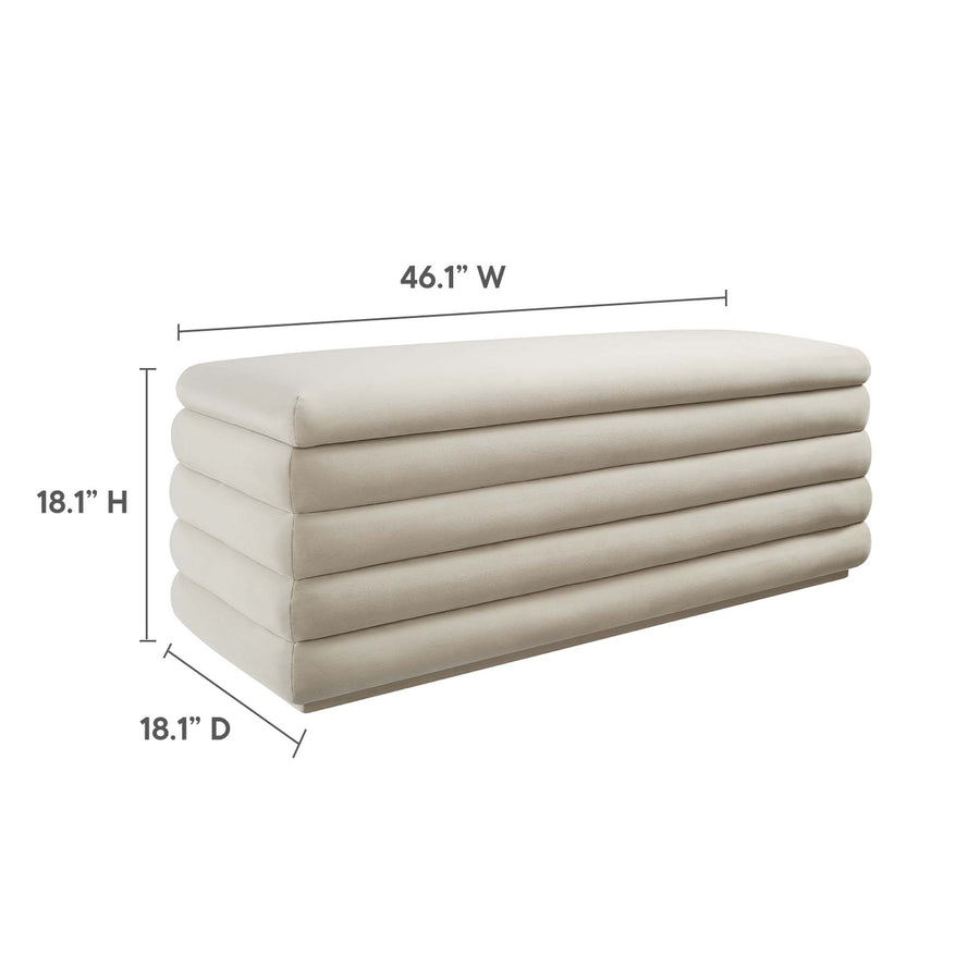 Shuttle Upholstered Performance Velvet Storage Bench in Almond
