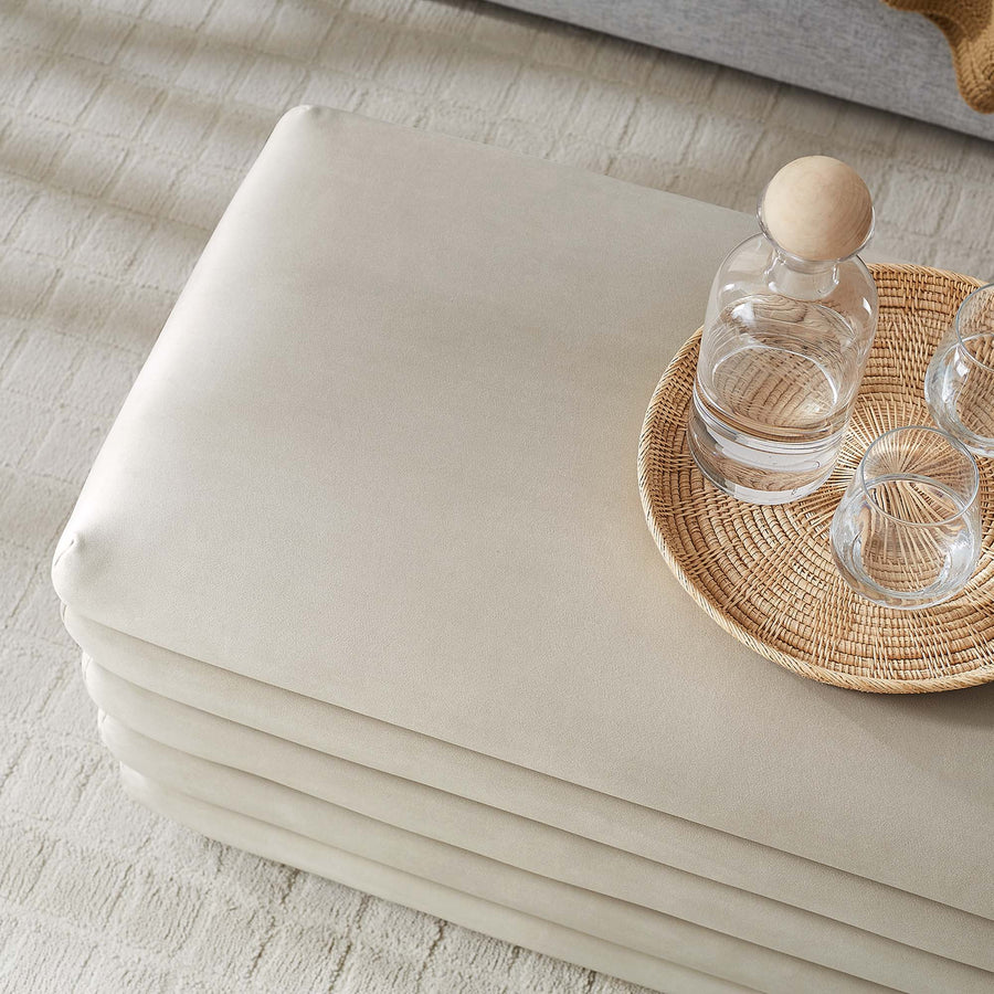 Shuttle Upholstered Performance Velvet Storage Bench in Almond