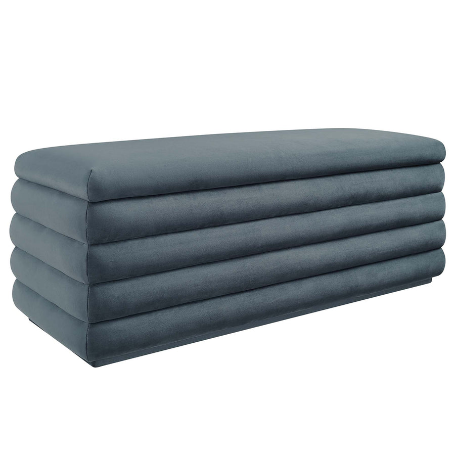 Shuttle Upholstered Performance Velvet Storage Bench in Cadet Blue