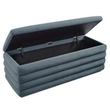 Shuttle Upholstered Performance Velvet Storage Bench in Cadet Blue