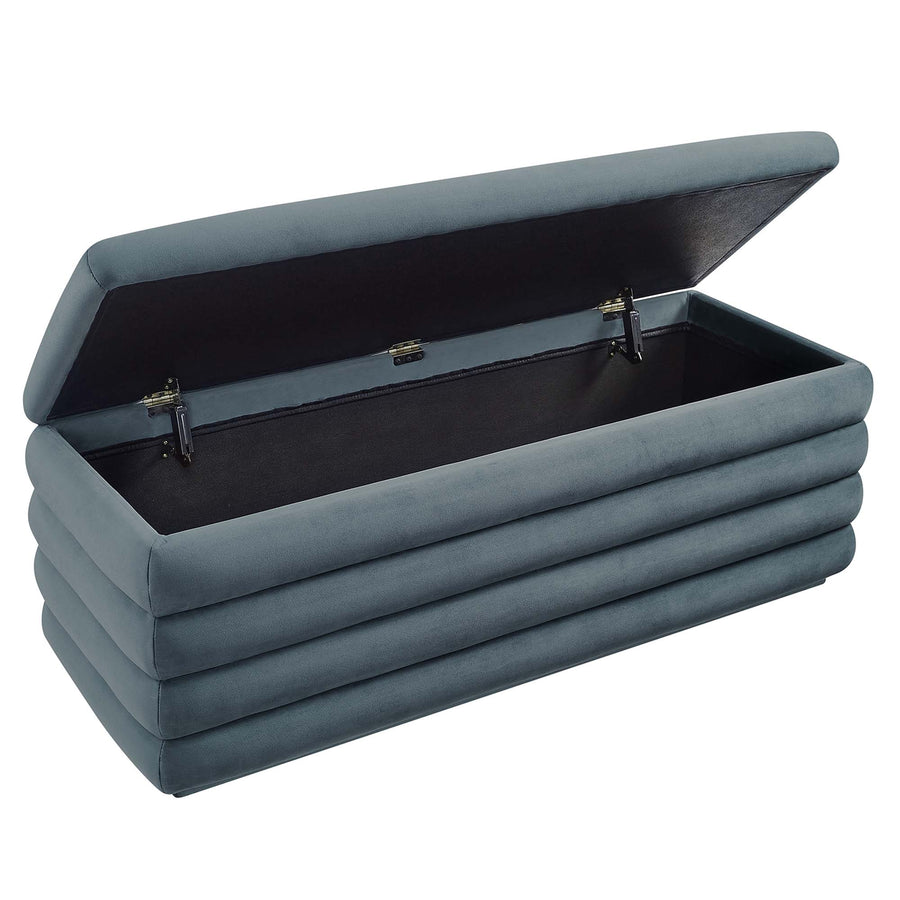Shuttle Upholstered Performance Velvet Storage Bench in Cadet Blue